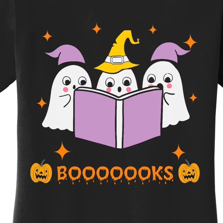 Ghost Book Reading Halloween Teacher Books Lover Women's T-Shirt