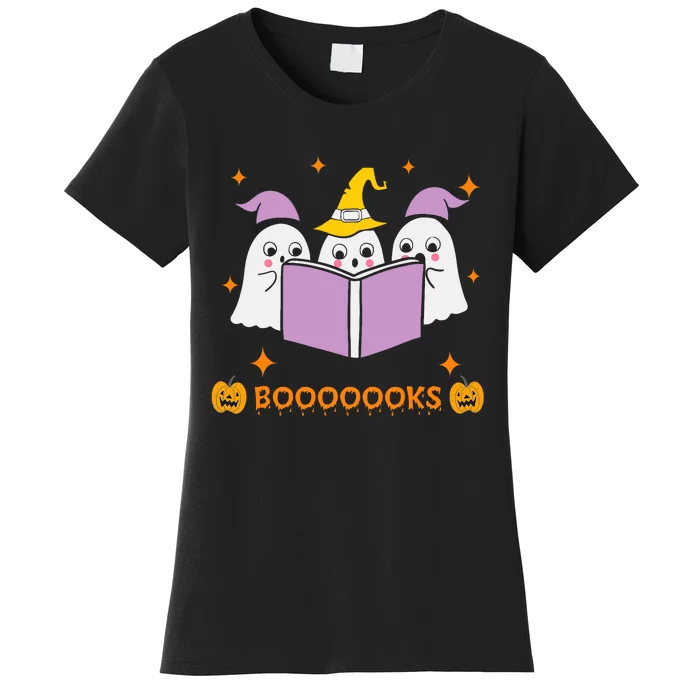 Ghost Book Reading Halloween Teacher Books Lover Women's T-Shirt