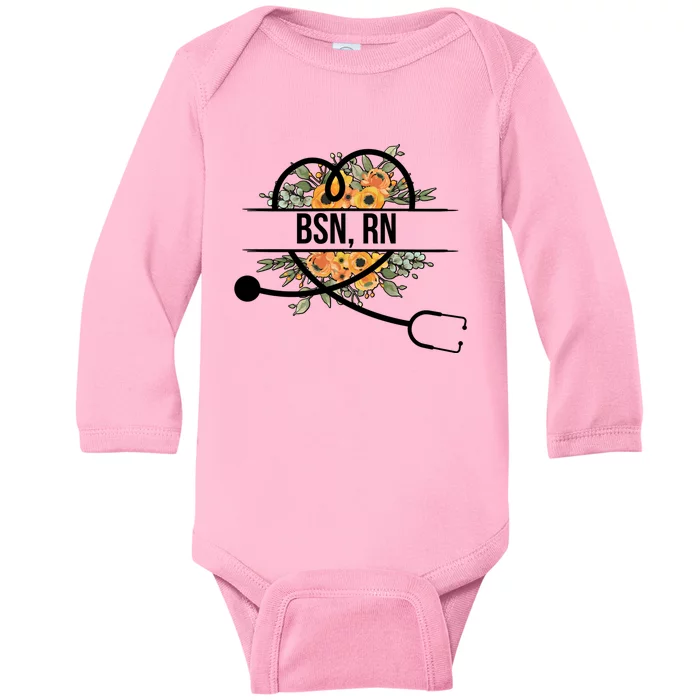 Graduate Bsn Rn Graduation Bsn Registered Nurse Flowers Gift Baby Long Sleeve Bodysuit