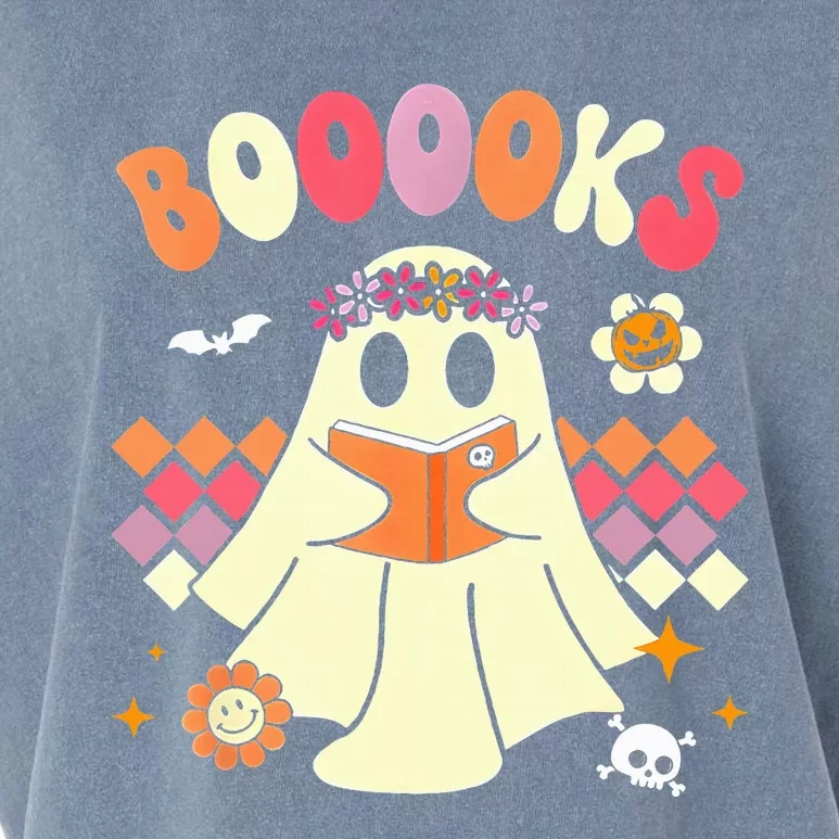 Ghost Book Reading Halloween Costume Teacher Books Lover Garment-Dyed Women's Muscle Tee