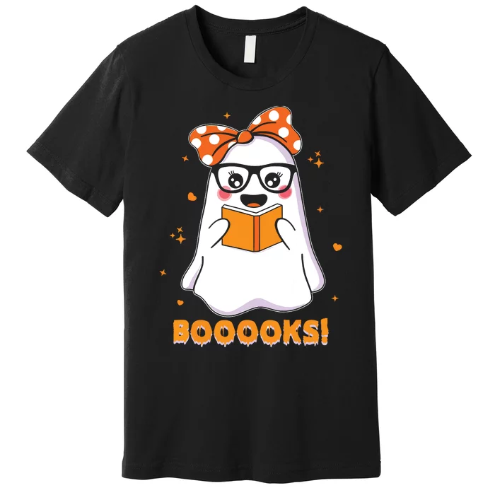 Ghost Book Reading Halloween Costume Teacher Books Lover Premium T-Shirt