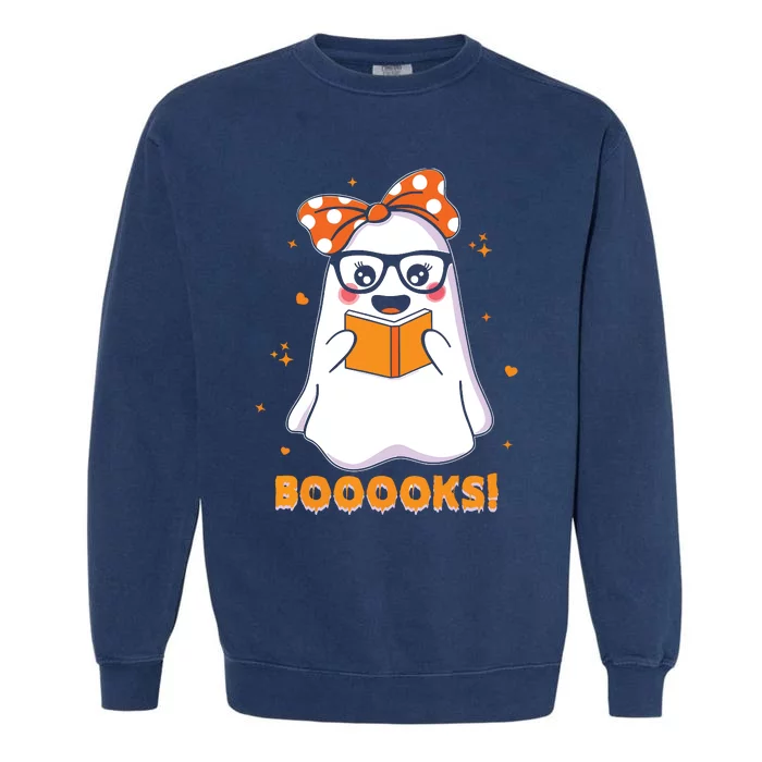 Ghost Book Reading Halloween Costume Teacher Books Lover Garment-Dyed Sweatshirt