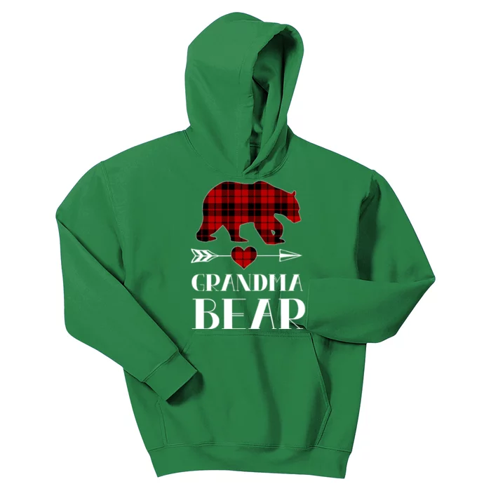 Grandma Bear Red Plaid Kids Hoodie