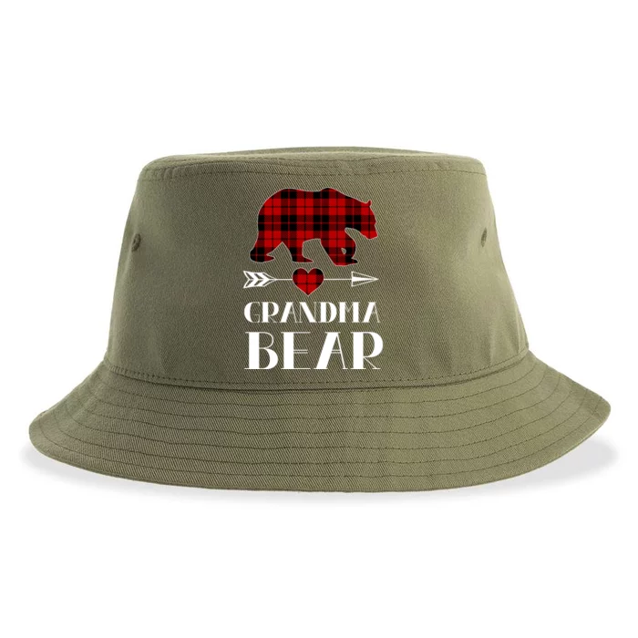 Grandma Bear Red Plaid Sustainable Bucket Hat