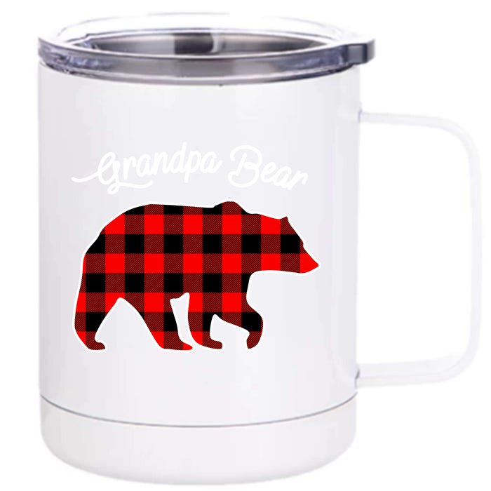 Grandpa Bear Red Plaid Matching Family Christmas Gift Front & Back 12oz Stainless Steel Tumbler Cup