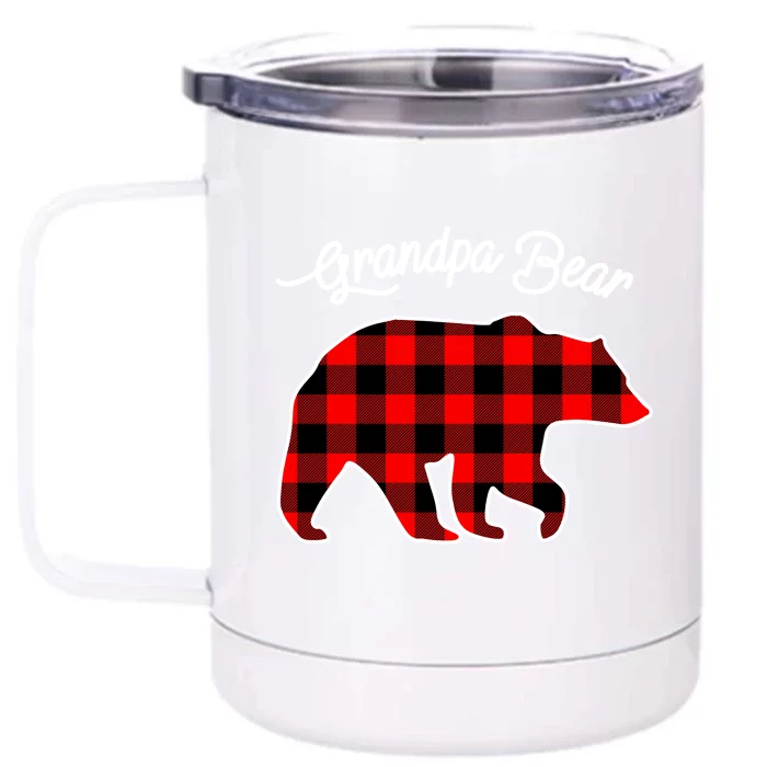 Grandpa Bear Red Plaid Matching Family Christmas Gift Front & Back 12oz Stainless Steel Tumbler Cup