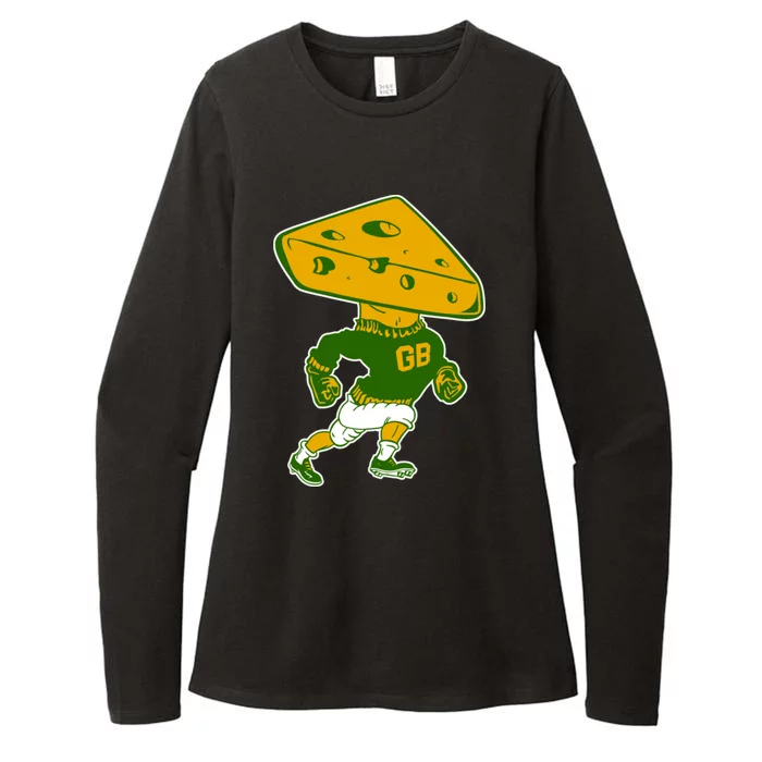 Green Bay Retro Mascot Cheese Head Man Womens CVC Long Sleeve Shirt