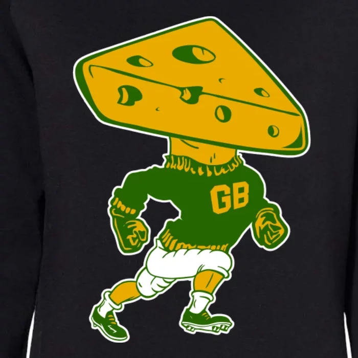 Green Bay Retro Mascot Cheese Head Man Womens California Wash Sweatshirt