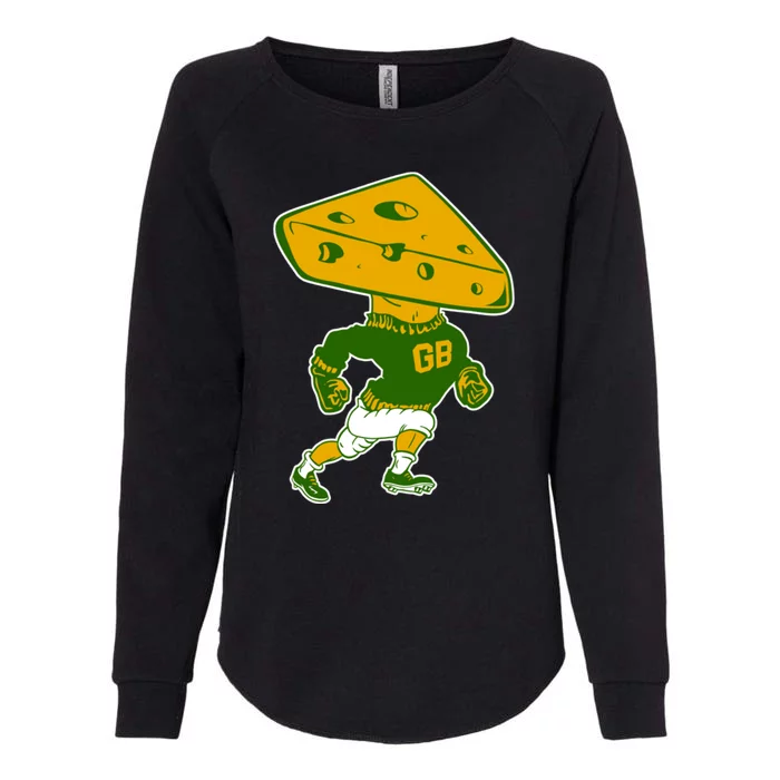 Green Bay Retro Mascot Cheese Head Man Womens California Wash Sweatshirt