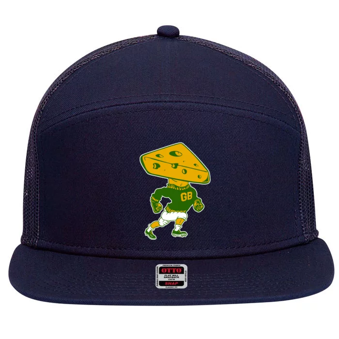 Green Bay Retro Mascot Cheese Head Man 7 Panel Mesh Trucker Snapback Hat