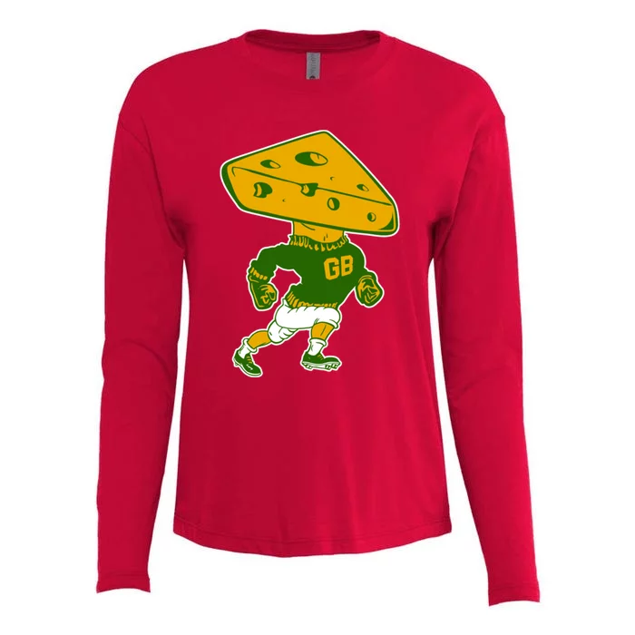 Green Bay Retro Mascot Cheese Head Man Womens Cotton Relaxed Long Sleeve T-Shirt