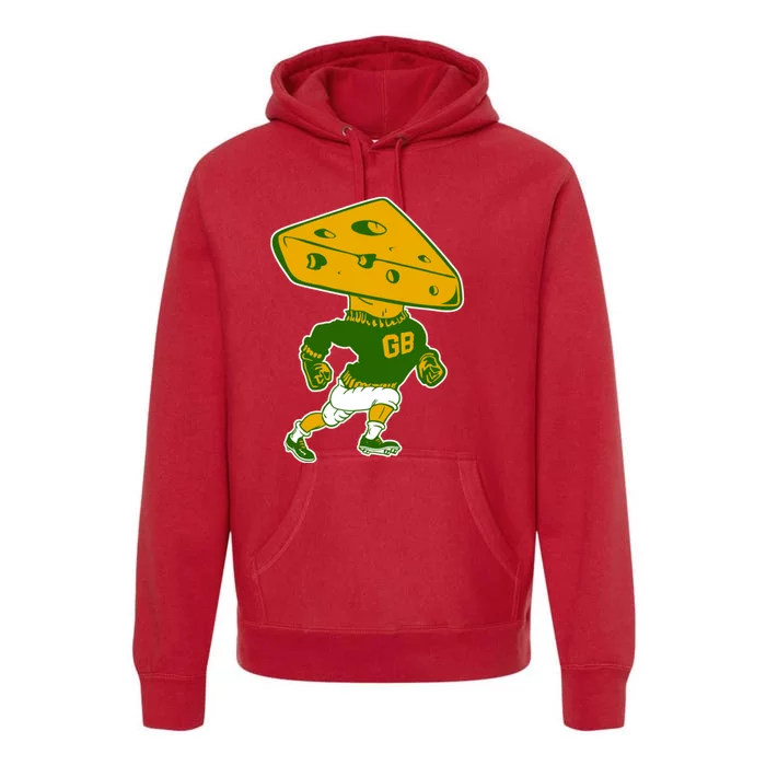 Green Bay Retro Mascot Cheese Head Man Premium Hoodie