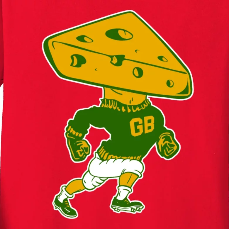 Green Bay Retro Mascot Cheese Head Man Kids Long Sleeve Shirt