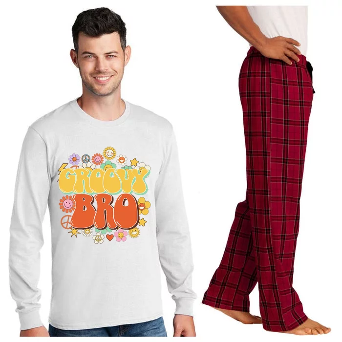 Groovy Bro, Retro Vintage Flower Groovy Brother Long Sleeve Pajama Set