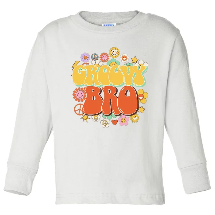 Groovy Bro, Retro Vintage Flower Groovy Brother Toddler Long Sleeve Shirt