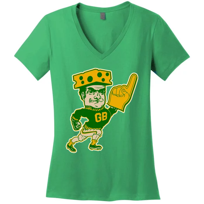 Green Bay Retro Style Packers Fan Go Pack Women's V-Neck T-Shirt