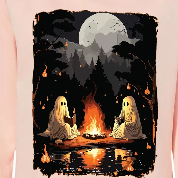 Ghost Book Reading Camping Gothic Halloween Retro Sweatshirt Womens California Wash Sweatshirt