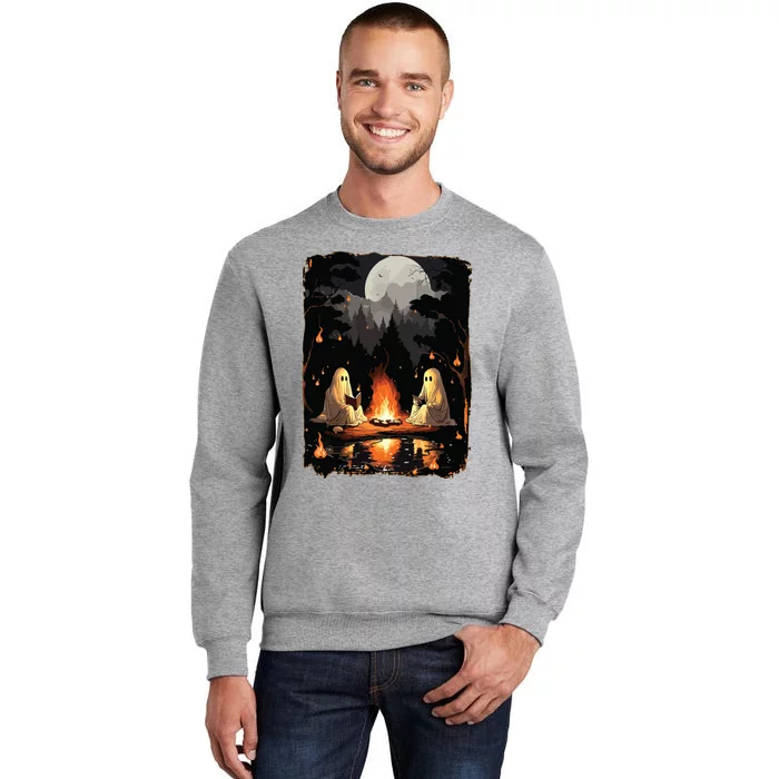 Ghost Book Reading Camping Gothic Halloween Retro Sweatshirt Tall Sweatshirt