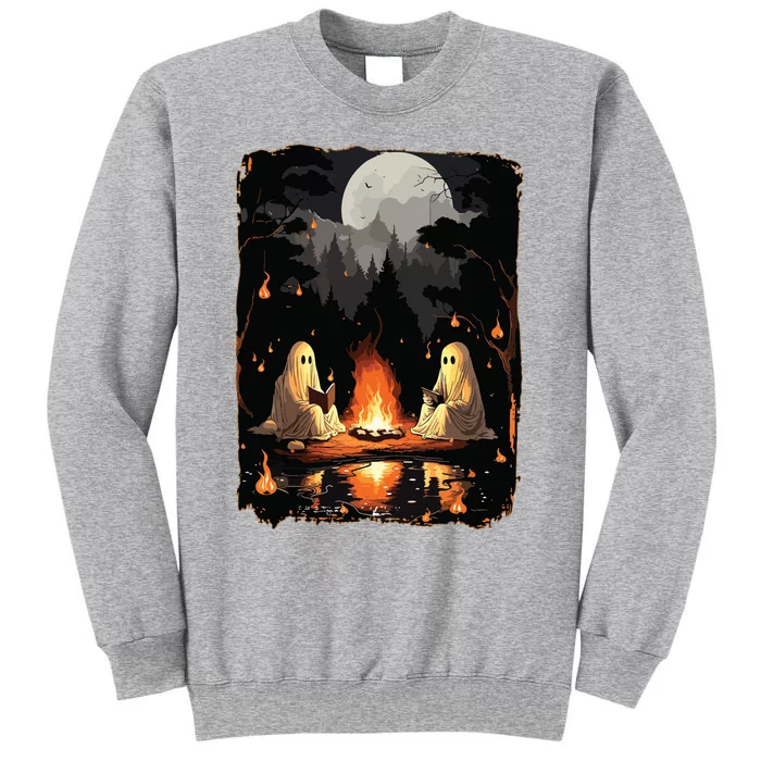 Ghost Book Reading Camping Gothic Halloween Retro Sweatshirt Tall Sweatshirt