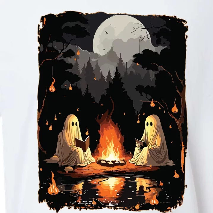 Ghost Book Reading Camping Gothic Halloween Retro Sweatshirt Sueded Cloud Jersey T-Shirt