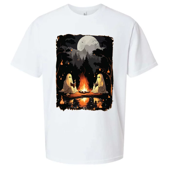 Ghost Book Reading Camping Gothic Halloween Retro Sweatshirt Sueded Cloud Jersey T-Shirt