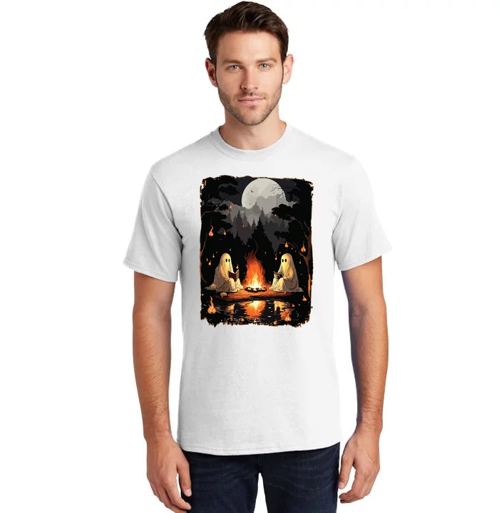 Ghost Book Reading Camping Gothic Halloween Retro Sweatshirt Tall T-Shirt