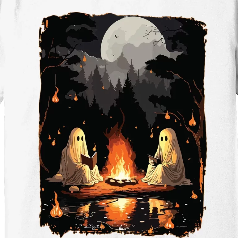 Ghost Book Reading Camping Gothic Halloween Retro Sweatshirt Premium T-Shirt