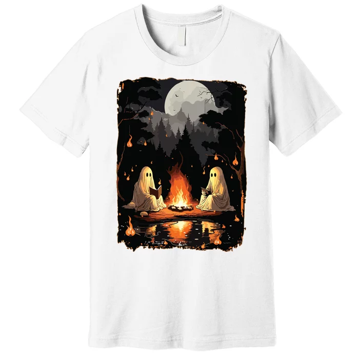 Ghost Book Reading Camping Gothic Halloween Retro Sweatshirt Premium T-Shirt