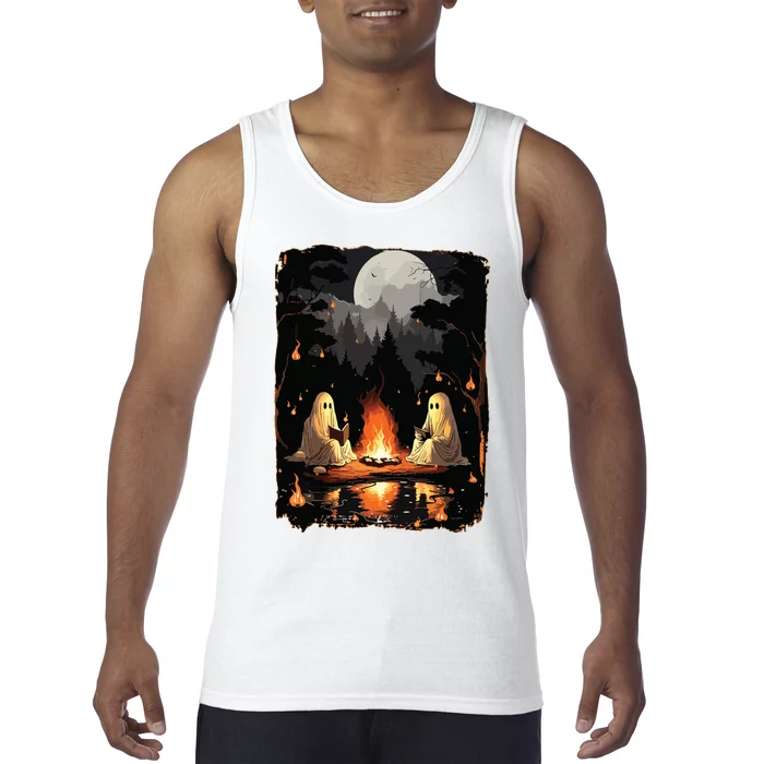 Ghost Book Reading Camping Gothic Halloween Retro Sweatshirt Tank Top