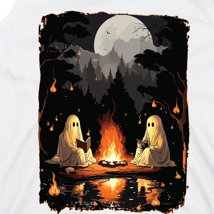 Ghost Book Reading Camping Gothic Halloween Retro Sweatshirt Tank Top