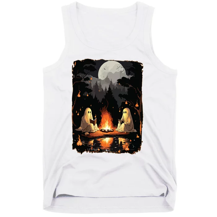 Ghost Book Reading Camping Gothic Halloween Retro Sweatshirt Tank Top