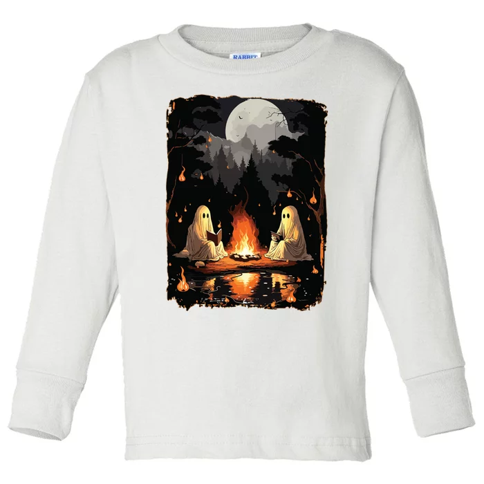 Ghost Book Reading Camping Gothic Halloween Retro Sweatshirt Toddler Long Sleeve Shirt