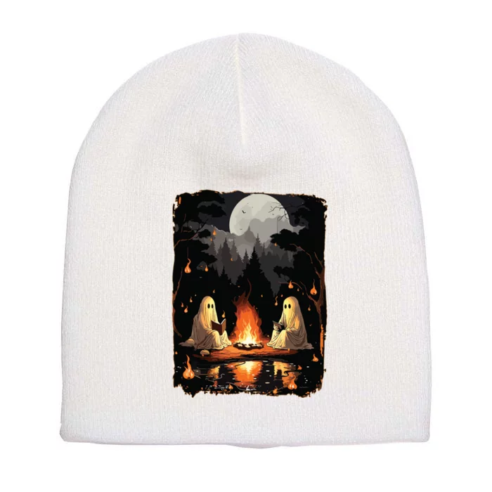 Ghost Book Reading Camping Gothic Halloween Retro Sweatshirt Short Acrylic Beanie