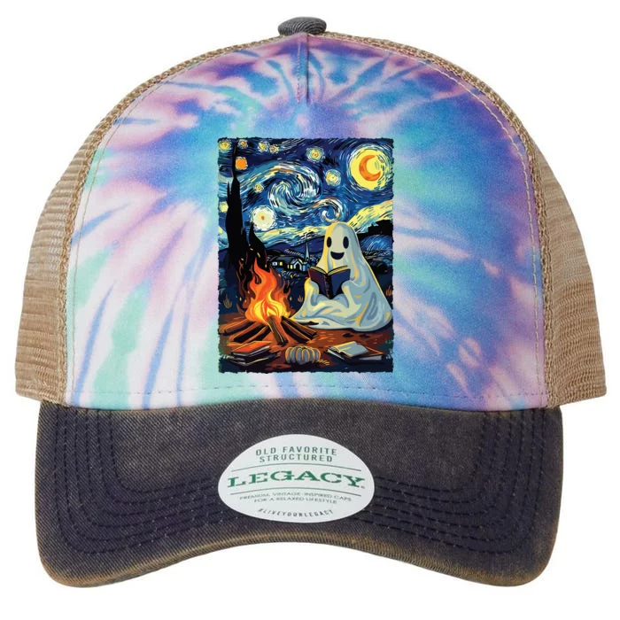 Ghost Book Reading Camping Halloween Van Gogh Starry Night Legacy Tie Dye Trucker Hat