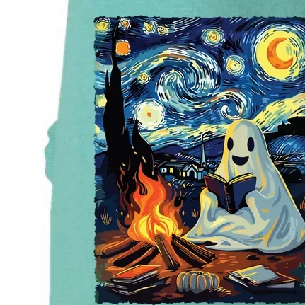 Ghost Book Reading Camping Halloween Van Gogh Starry Night Doggie 3-End Fleece Hoodie