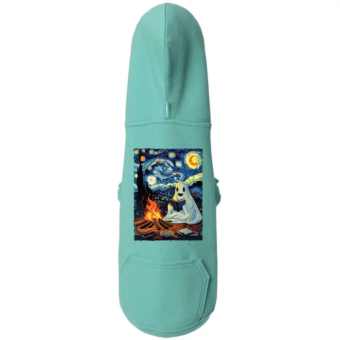 Ghost Book Reading Camping Halloween Van Gogh Starry Night Doggie 3-End Fleece Hoodie