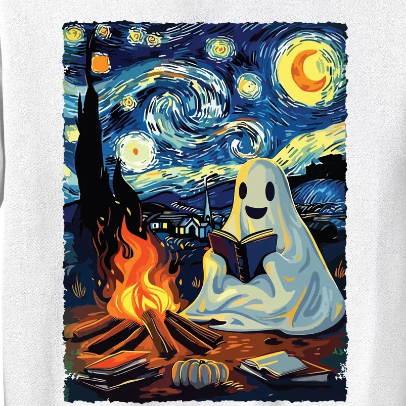 Ghost Book Reading Camping Halloween Van Gogh Starry Night Sweatshirt