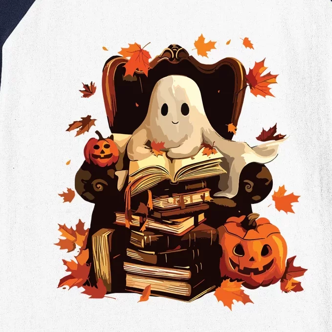 Ghost Book Reading Halloween Books Lover Teacher Baseball Sleeve Shirt