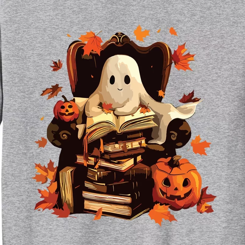 Ghost Book Reading Halloween Books Lover Teacher Tall Sweatshirt