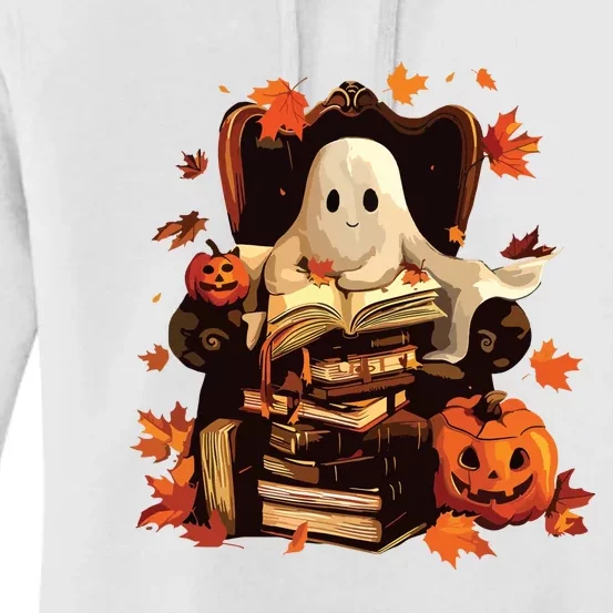 Ghost Book Reading Halloween Books Lover Teacher Women's Pullover Hoodie