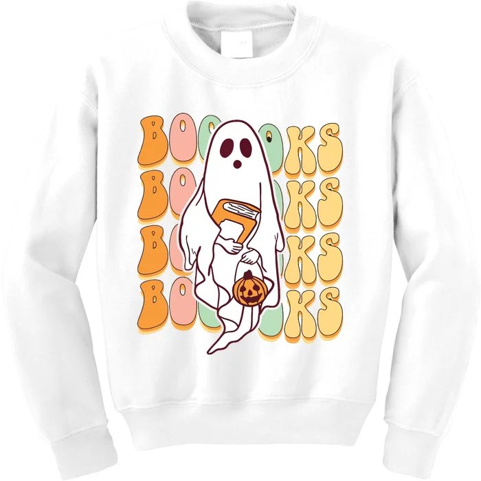 Ghost Book Reading Halloween Costume Teacher Books Lover Kids Sweatshirt