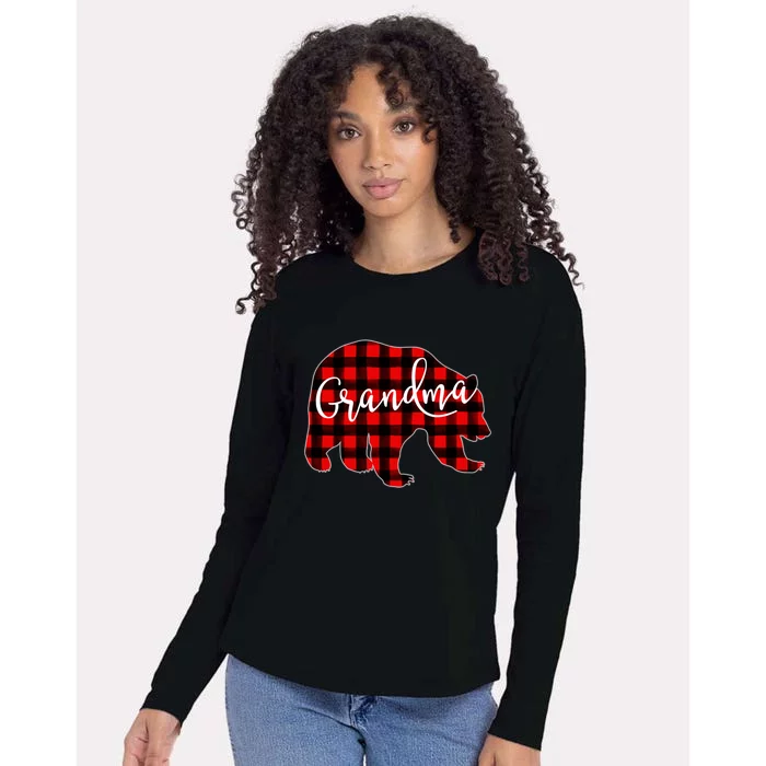 Grandma Bear Red Plaid Matching Family Christmas Eve Buffalo Gift Womens Cotton Relaxed Long Sleeve T-Shirt