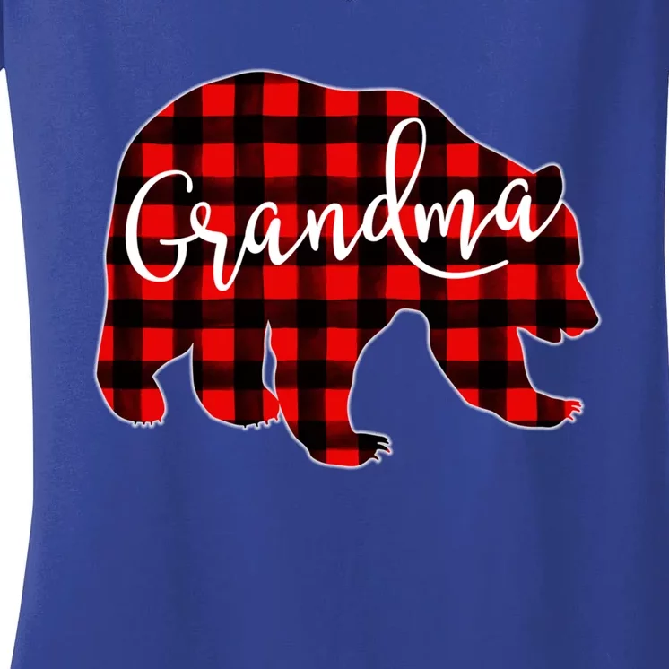 Grandma Bear Red Plaid Matching Family Christmas Eve Buffalo Gift Women's V-Neck T-Shirt