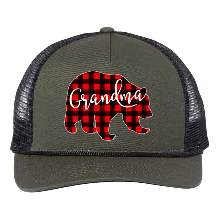 Grandma Bear Red Plaid Matching Family Christmas Eve Buffalo Gift Retro Rope Trucker Hat Cap