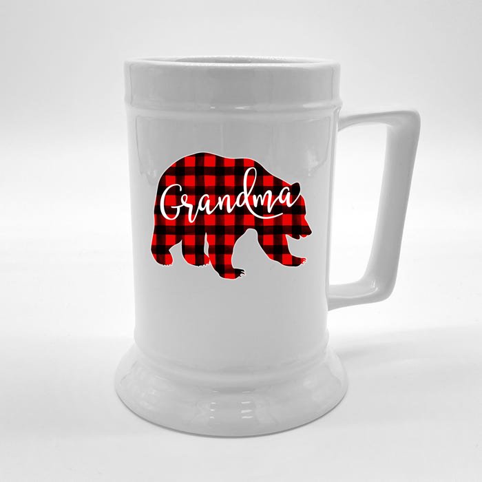 Grandma Bear Red Plaid Matching Family Christmas Eve Buffalo Gift Front & Back Beer Stein