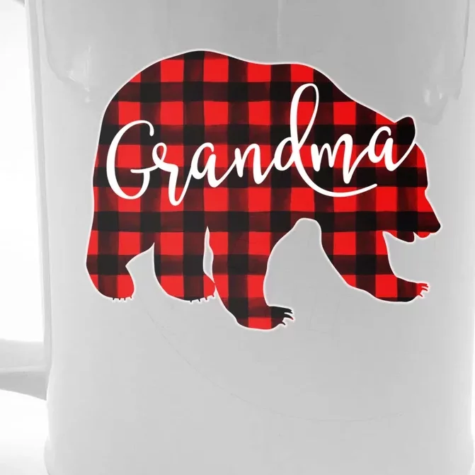 Grandma Bear Red Plaid Matching Family Christmas Eve Buffalo Gift Front & Back Beer Stein