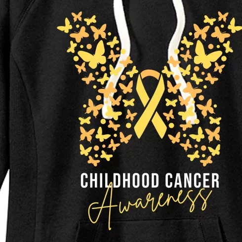 Gold Butterfly Ribbon Childhood Cancer Awareness Women's Fleece Hoodie