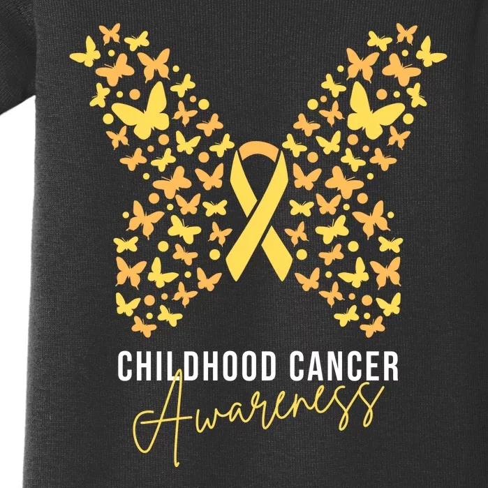 Gold Butterfly Ribbon Childhood Cancer Awareness Baby Bodysuit