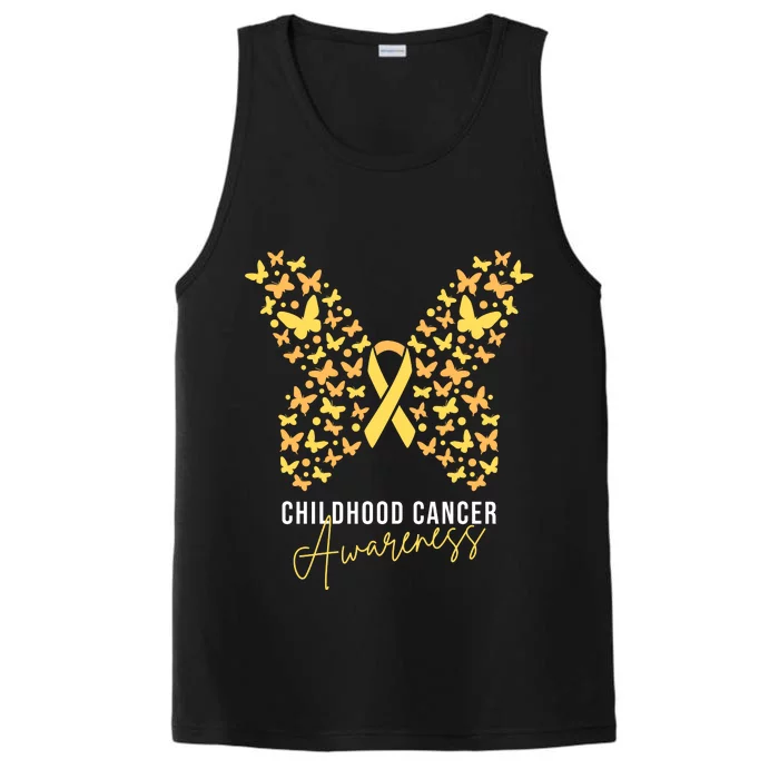 Gold Butterfly Ribbon Childhood Cancer Awareness Performance Tank