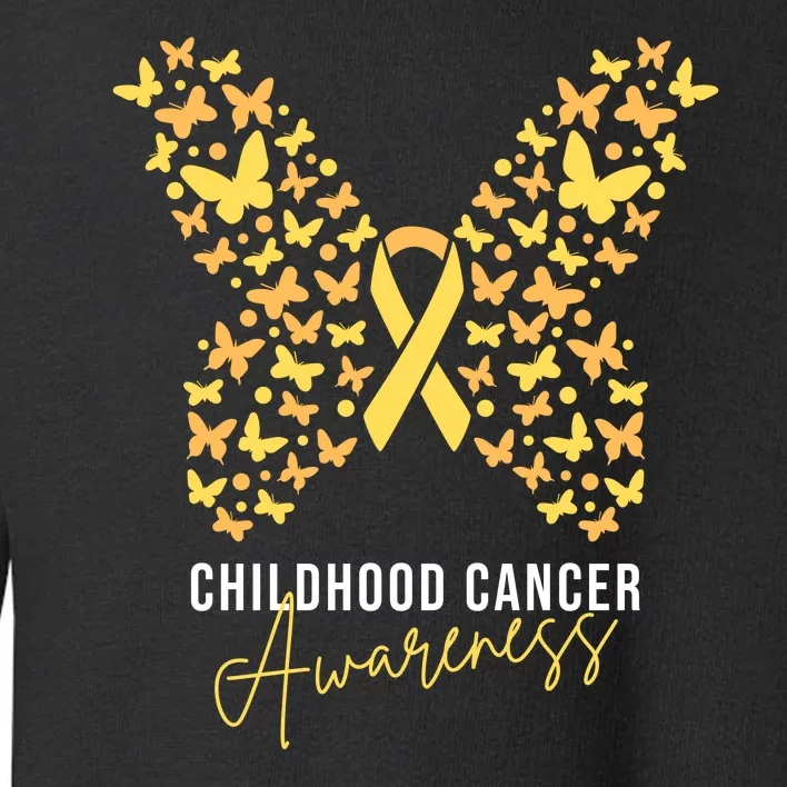 Gold Butterfly Ribbon Childhood Cancer Awareness Toddler Sweatshirt